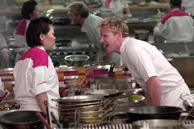 Gordon Ramsay yelling at a contestant on Hell's Kitchen